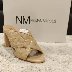 Neiman Marcus Beige Quilted Mules
